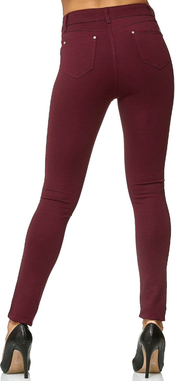 Elara Damen Stretch Hose Skinny Fit Jegging Chunkyrayan 32 Slim Wein, 32 Slim Wein