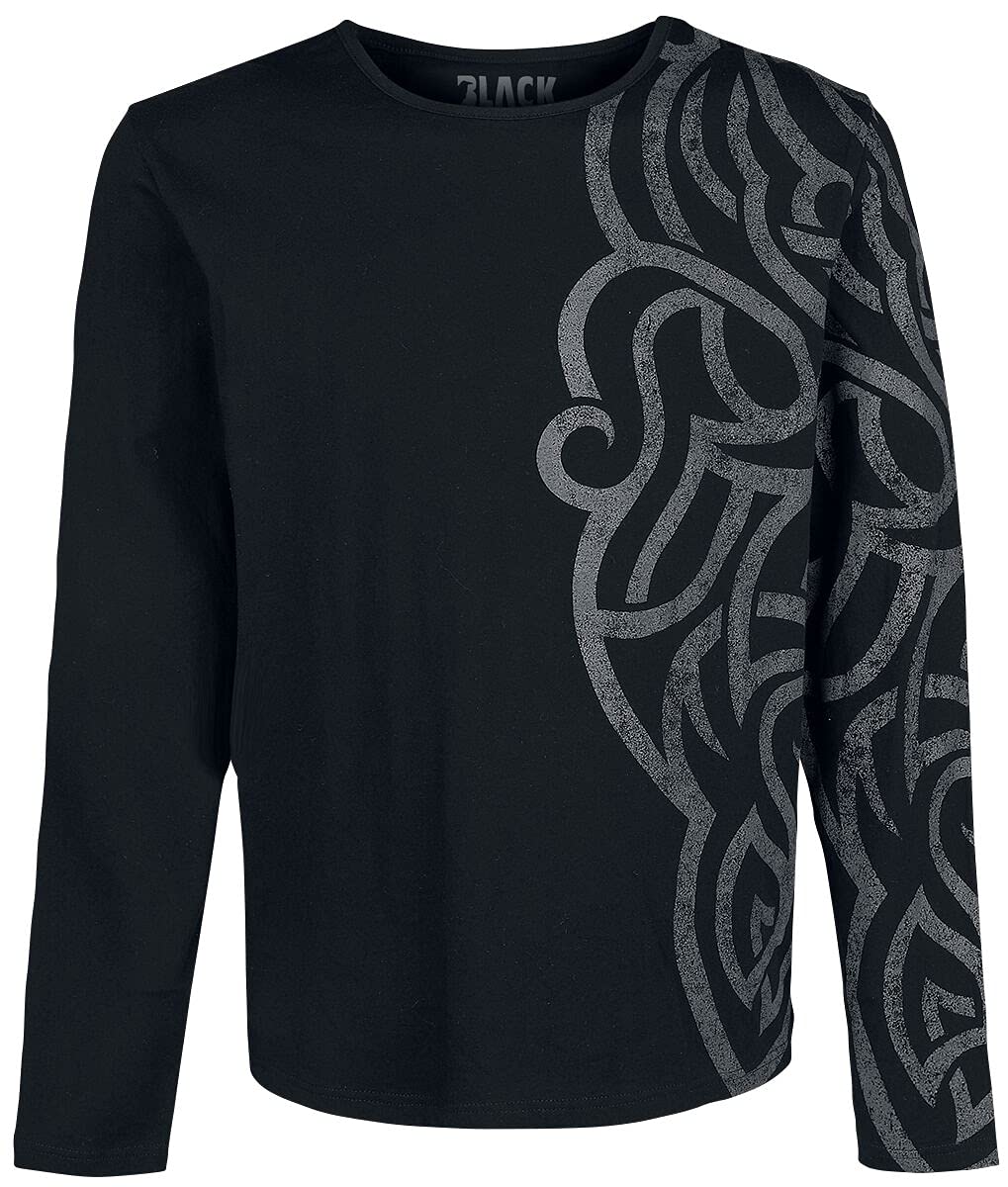 Black Premium by EMP Herren schwarzes Langarmshirt mit grossem Ornament XL Schwarz, XL Schwarz