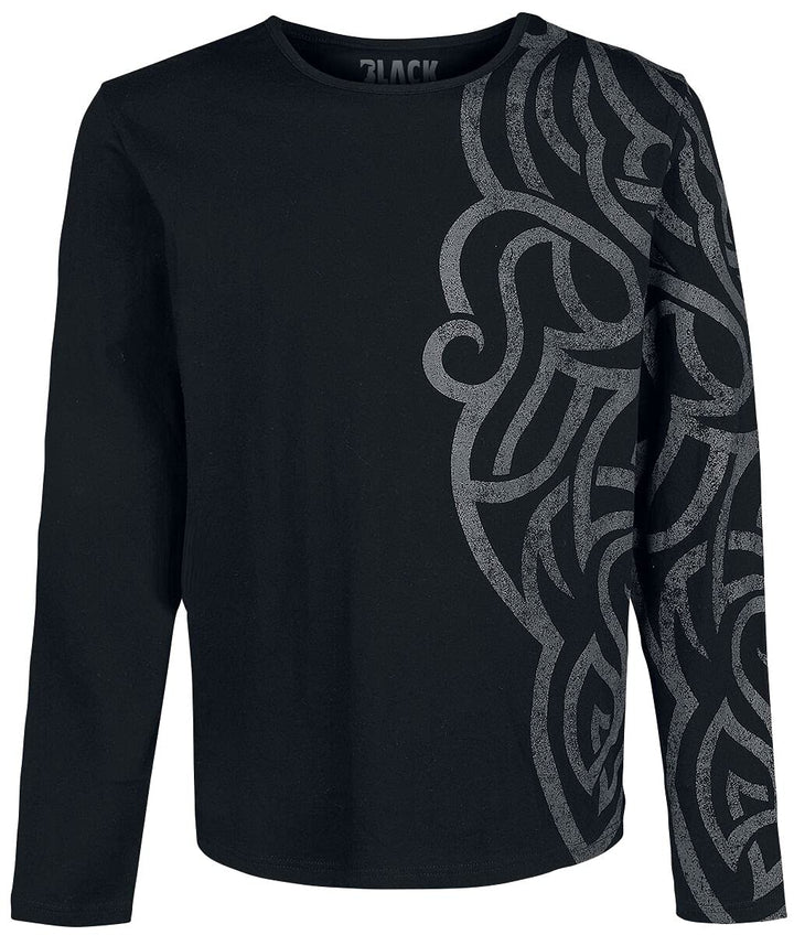 Black Premium by EMP Herren schwarzes Langarmshirt mit grossem Ornament XL Schwarz, XL Schwarz