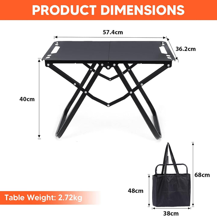 GFTIME Campingtisch Klappbar 60 kg Belastbar, Faltbarer Campingtisch 50 × 38,5cm, Carbonstahl Klappt