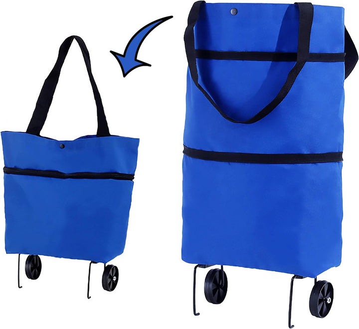 Faltbare Trolley-Taschen, Einkaufstrolley Einkaufstasche mit Rollen,2 in 1 Klappbarer Einkaufswagen