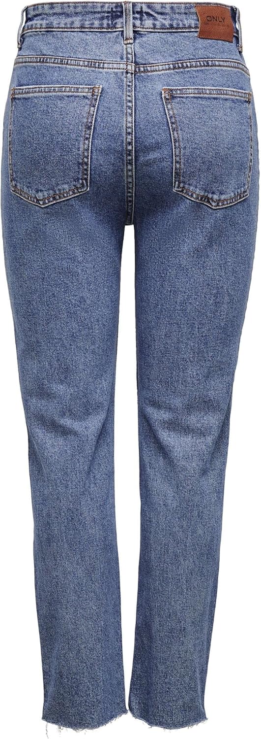 ONLY Damen Onlemily Hw Straight ANK Col PNT Hose 25W / 32L Dark Blue Denim, 25W / 32L Dark Blue Deni