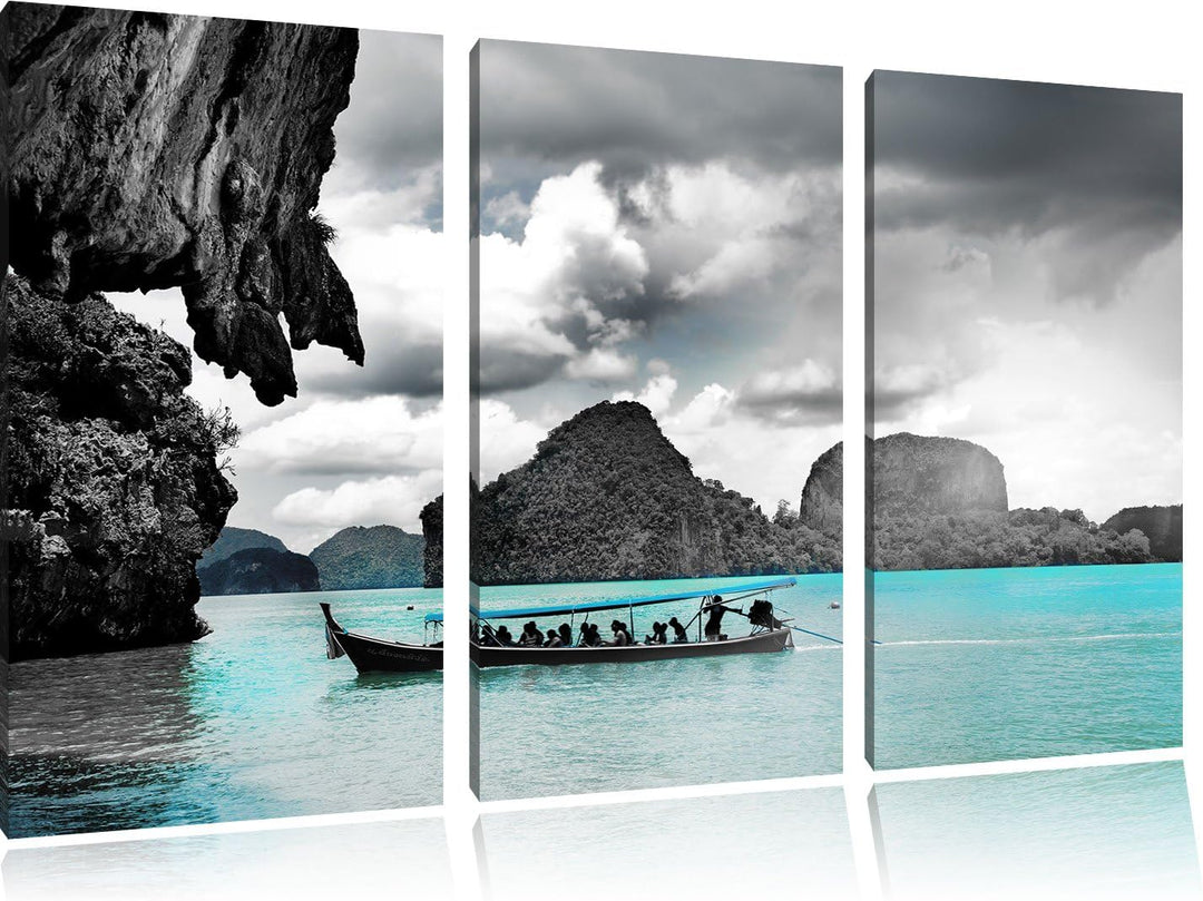 Pixxprint Thailand Phuket Playa Paradisiaca / 3-Teilig/Gesamtmass 120cm Leinwandbild bespannt auf Ho