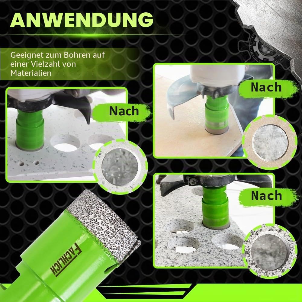 FACHLICH Diamantbohrer Fliesenbohrer 115mm Diamant-Bohrkronen Lochsäge M14 Gewinde für Porzellan Fli