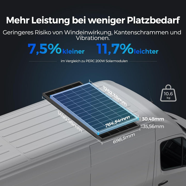 Renogy 16BB N-Typ 200 Watt 24V Solarmodul, 25% Hoch-Effizienz, PV Modul Ladegerät für RV Marine Roof