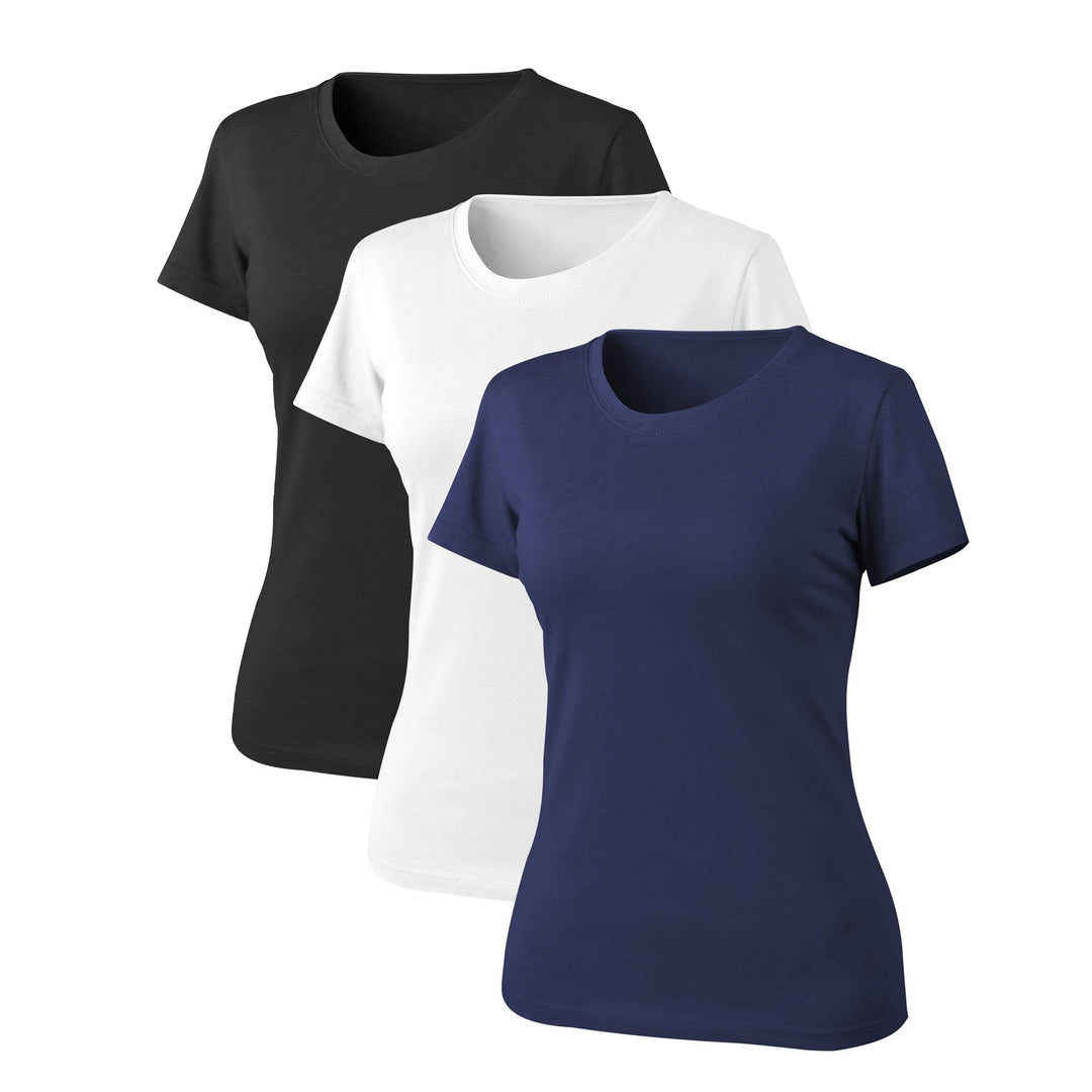 LiKing Damen T-Shirt Baumwolle Kurzarm Basic Sommer Rundhals T-Shirts Oberteile Top Bluse 1/3er Pack