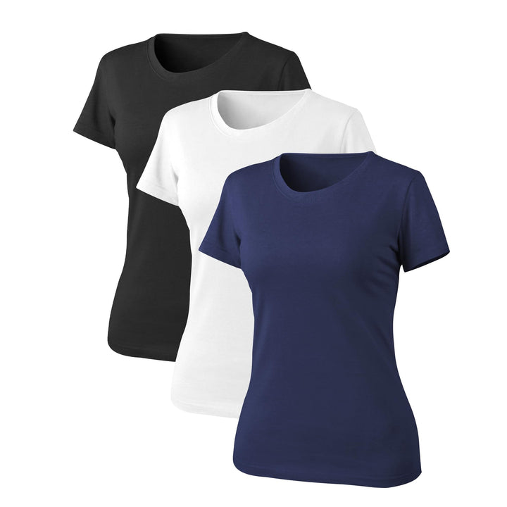 LiKing Damen T-Shirt Baumwolle Kurzarm Basic Sommer Rundhals T-Shirts Oberteile Top Bluse 1/3er Pack