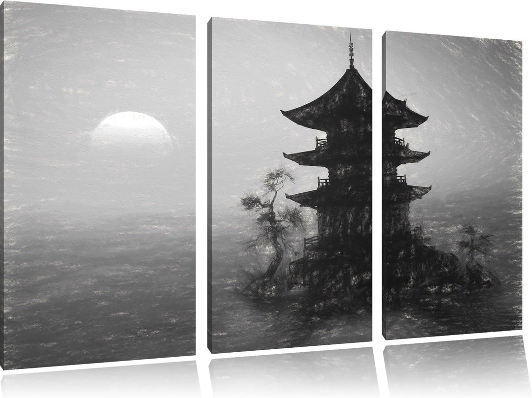 Pixxprint Buddhistischer Tempel in Asien als Leinwandbild/Grösse: 3 Teilig (120x80 cm) cm/Wandbild/K