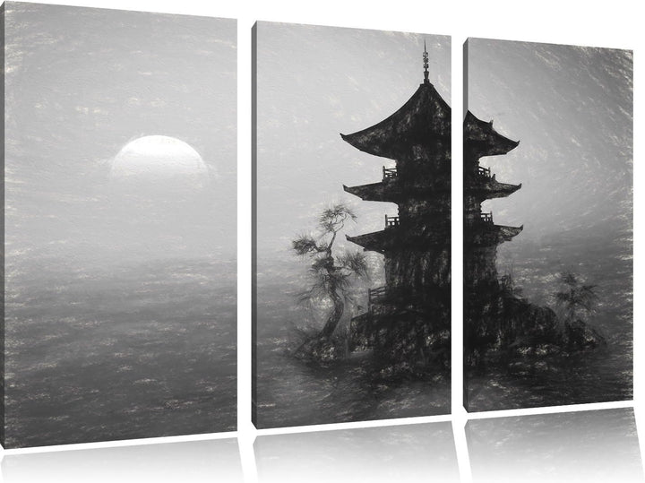 Pixxprint Buddhistischer Tempel in Asien als Leinwandbild/Grösse: 3 Teilig (120x80 cm) cm/Wandbild/K