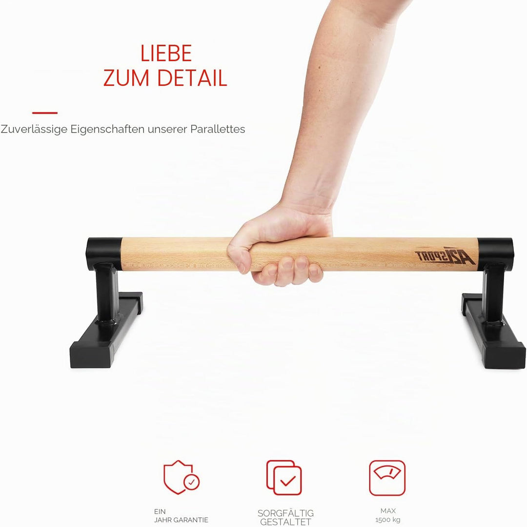 Premium Parallettes bis 1500 kg - Liegestützgriffe Holz und Metall - Rutschfeste Handstand Griffe/Di