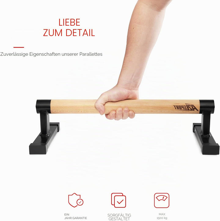 Premium Parallettes bis 1500 kg - Liegestützgriffe Holz und Metall - Rutschfeste Handstand Griffe/Di