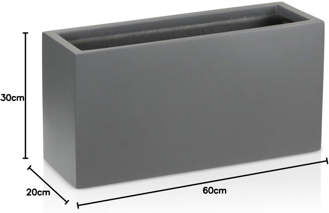 DECORAS Pflanztrog Blumentrog VISIO Fiberglas Blumenkübel - Farbe: grau matt - grosser Wetter- und w
