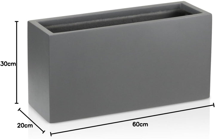 DECORAS Pflanztrog Blumentrog VISIO Fiberglas Blumenkübel - Farbe: grau matt - grosser Wetter- und w