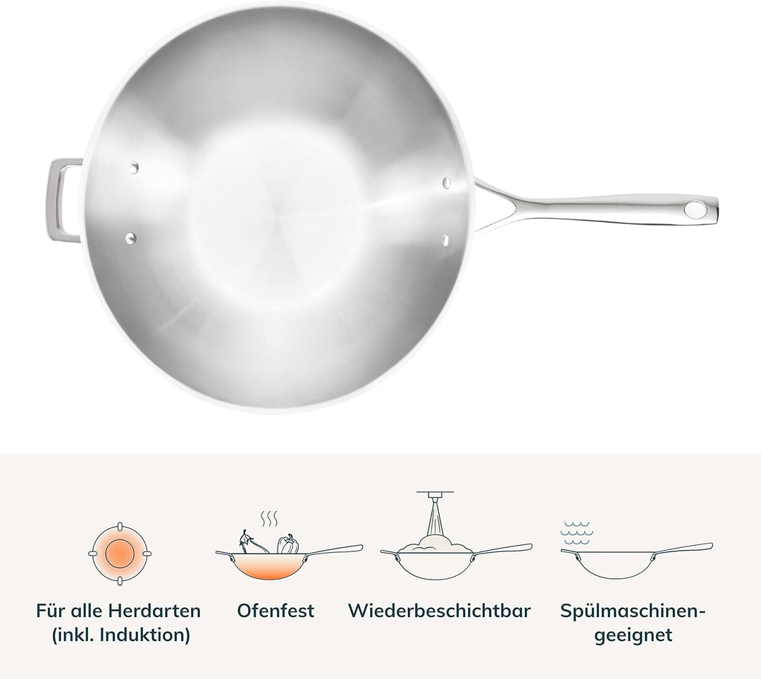 Olav Olavson® Wok Kupferpfanne mit Antihaftbeschichtung aus 5-Schicht-Material, induktions- und spül