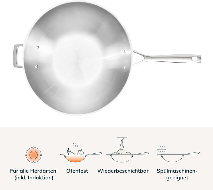 Olav Olavson® Wok Kupferpfanne mit Antihaftbeschichtung aus 5-Schicht-Material, induktions- und spül