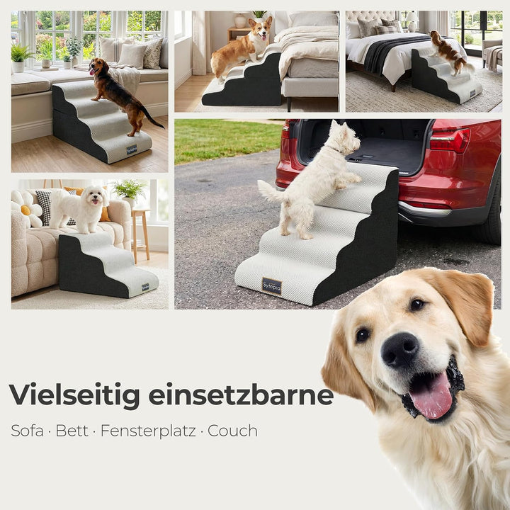 Sytopia 5-Stufen Hundetreppe 58 cm, rutschhemmend &amp; abwaschbar, mit Griff, 30D Schaumstoff für Bett/