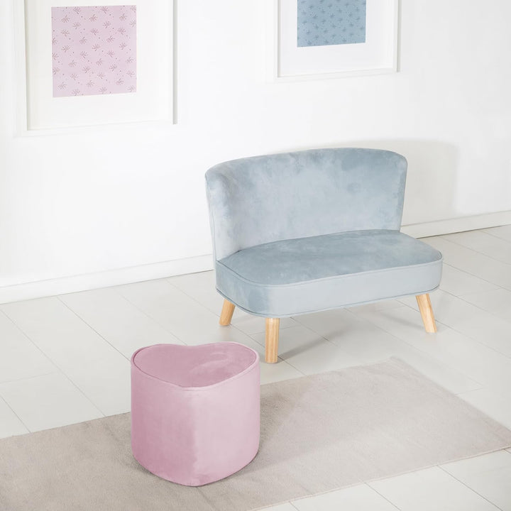 roba Kinderhocker Lil Sofa in Herzform - Bequemer Hocker in rosa Samtstoff - Polstermöbel Pouf für K