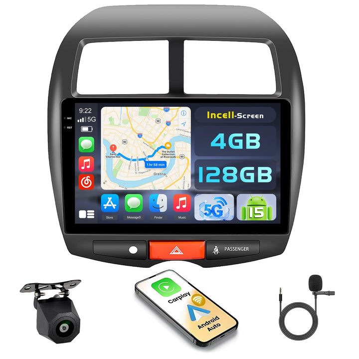 Hikity Android 15 4+128G Autoradio für Mitsubishi ASX 2010-2016/Peugeot 4008 2012/Citroen C4 2007-20