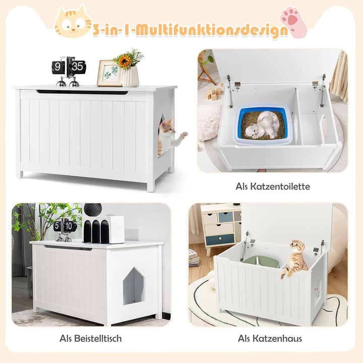 COSTWAY Katzenschrank für Katzentoilette, Katzenklo Schrank mit Eingang &amp; Klappdeckel, Katzenhöhle m
