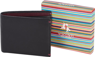 Visconti Doppelte Lederbrieftasche Mittel Schwarz und Burgund, Schwarz und Burgund