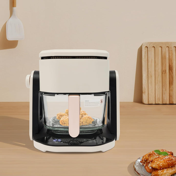 Heissluftfritteuse Glas 4,5L 3in1 mit Grillfunktion LCD-Display 1200W Borosilikatglas Sichtfenster 6