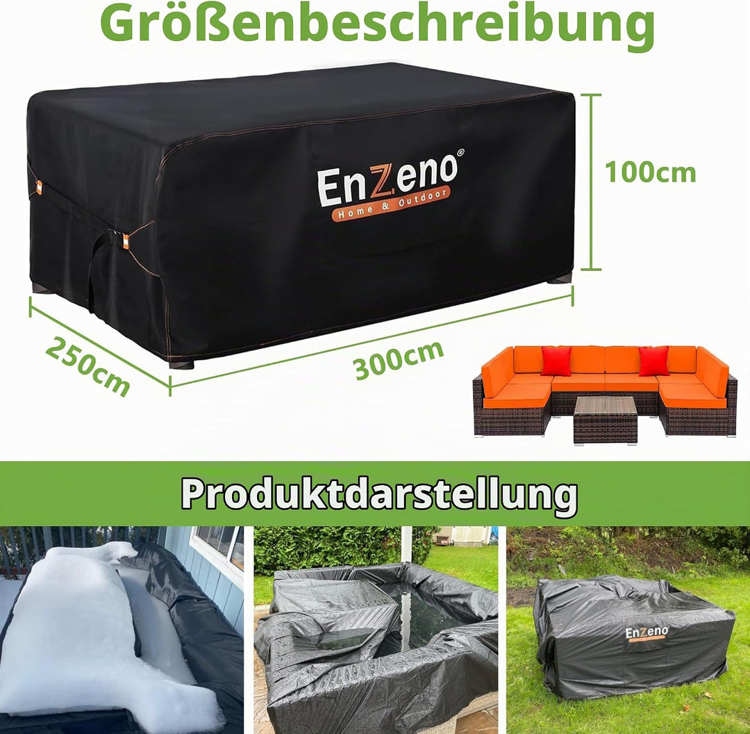 Enzeno Abdeckung Gartenmöbel Wasserdicht,300X250X100cm Gartenmöbel Abdeckplane,420D Oxford Gewebe Lo