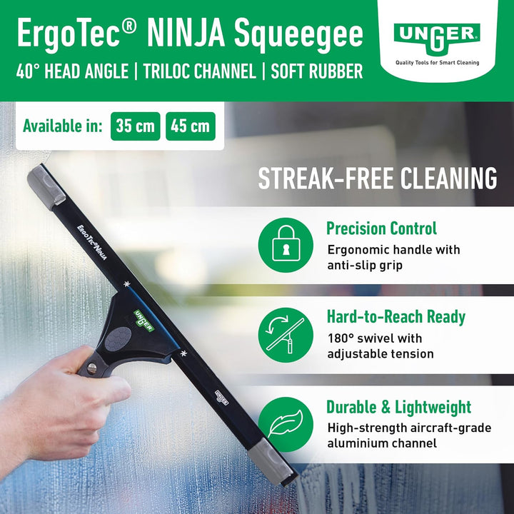 Unger ErgoTec Ninja Fensterwischer 40° (Breite 45 cm, ergonomischer Griff, mit Soft-Gummi, Zwei Gumm