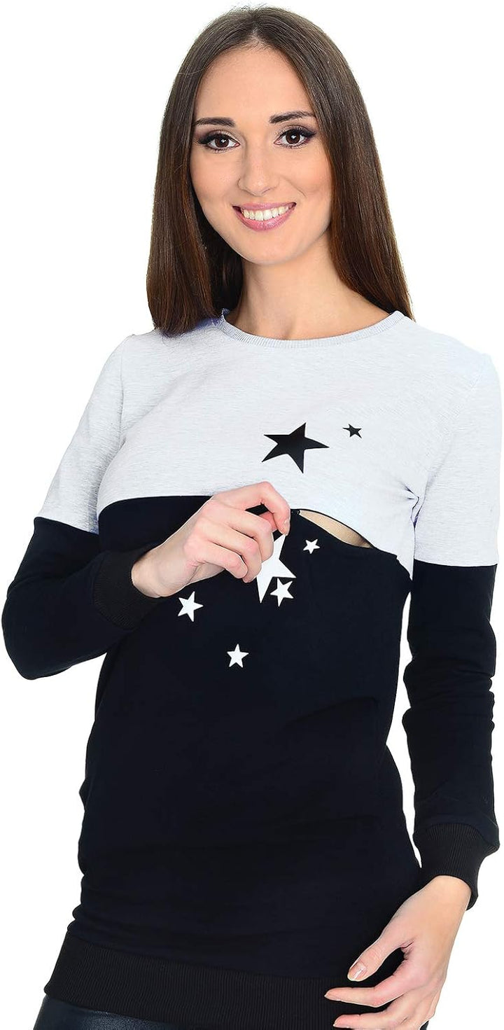 Mija - 2 in1 Fabulous Stillpullover & Umstandspullover Still Sweatshirt 9086, M Schwarz / Melange /
