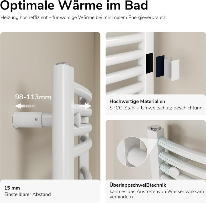 EMKE WiFi Badheizkörper Elektrisch 1200x600 mm - Gebogen Handtuchheizkörper Elektrisch, Elektrischer