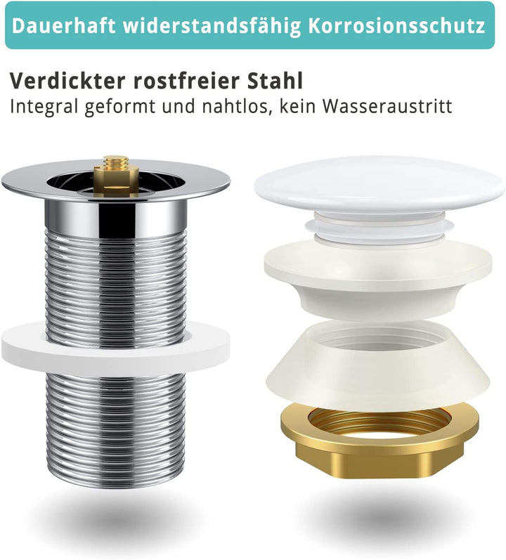 Pop-Up-Ablaufgarnitur für Keramik-Waschbecken im Badezimmer, ohne Überlauf (ohne Überlauf), ohne Übe