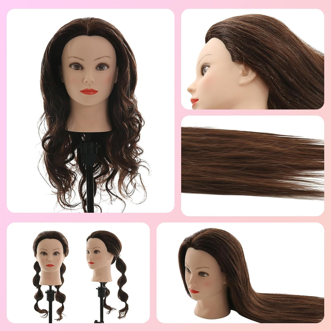 Frisierkopf 60% Echthaar übungskopf Friseur 26” Trainingsköpfe Puppenkopf Friseur Kopf Mit Halter +