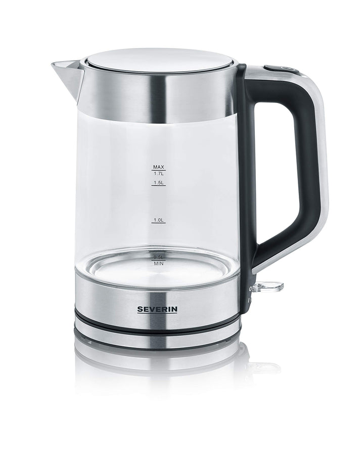 SEVERIN 3420-000 WK 3420 Wasserkocher, 2200, 1.7 liters, Glas-Edelstahl-gebürstet/schwarz