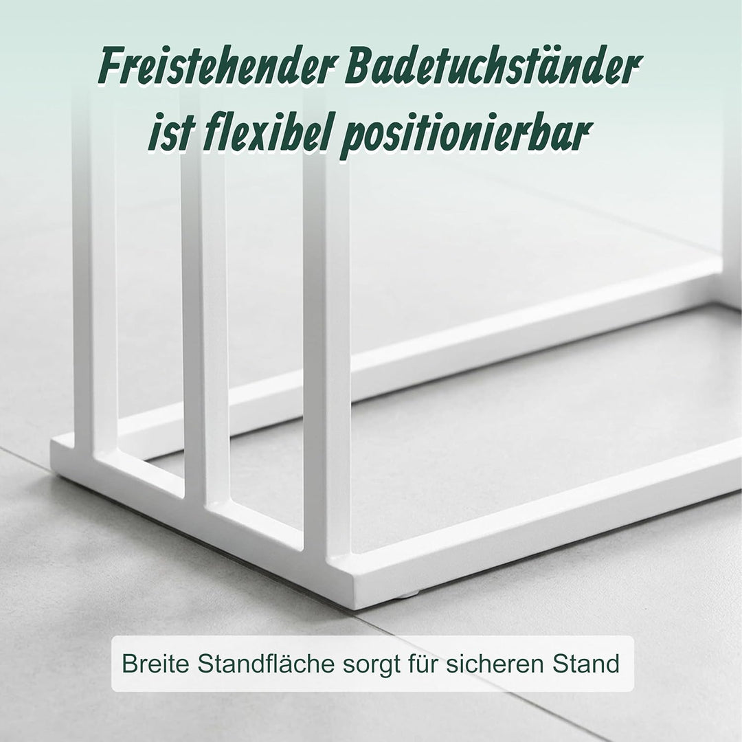 Relaxdays Handtuchständer, HBT: 76 x 45 x 21,5 cm, Metall, 3 Stangen aus Bambus, stehender Handtuchh