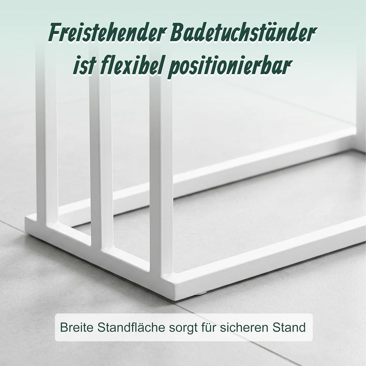 Relaxdays Handtuchständer, HBT: 76 x 45 x 21,5 cm, Metall, 3 Stangen aus Bambus, stehender Handtuchh