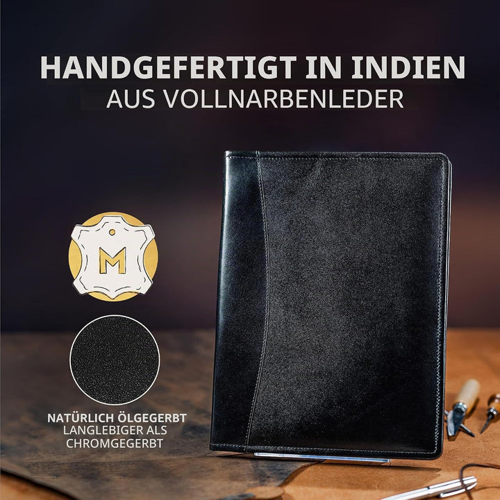 Moonster Professional Portfolio aus Leder Dokumentenmappe A4 - Schreibmappe A4 Format mit Luxus Stif