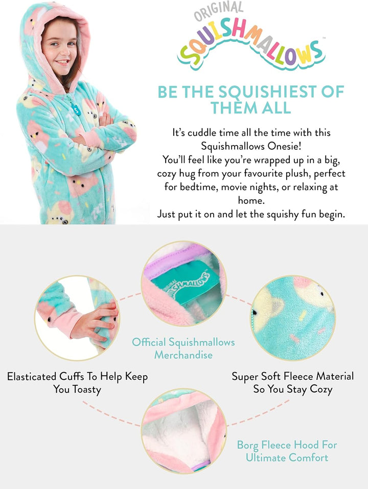 Squishmallows Mädchen Fleece Strampler Charlie und Trina Kapuzen All-in-One 122 Türkis, 122 Türkis