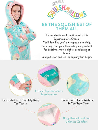 Squishmallows Mädchen Fleece Strampler Charlie und Trina Kapuzen All-in-One 122 Türkis, 122 Türkis