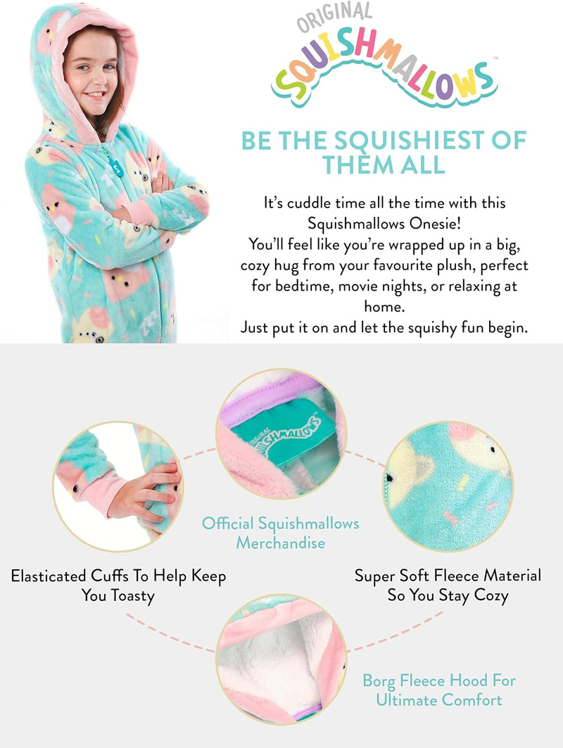 Squishmallows Mädchen Fleece Strampler Charlie und Trina Kapuzen All-in-One 122 Türkis, 122 Türkis