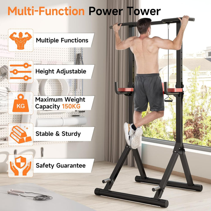 Power Tower Dip Station Klimmzugstange Freistehend Höhenverstellbar von 170-220cm Multifunktionale K