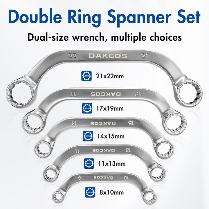 DAKCOS Starter- und Blockschlüssel-Satz, Doppelringschlüssel-Satz, C-Form Ringschlüssel Set | 5-tlg.