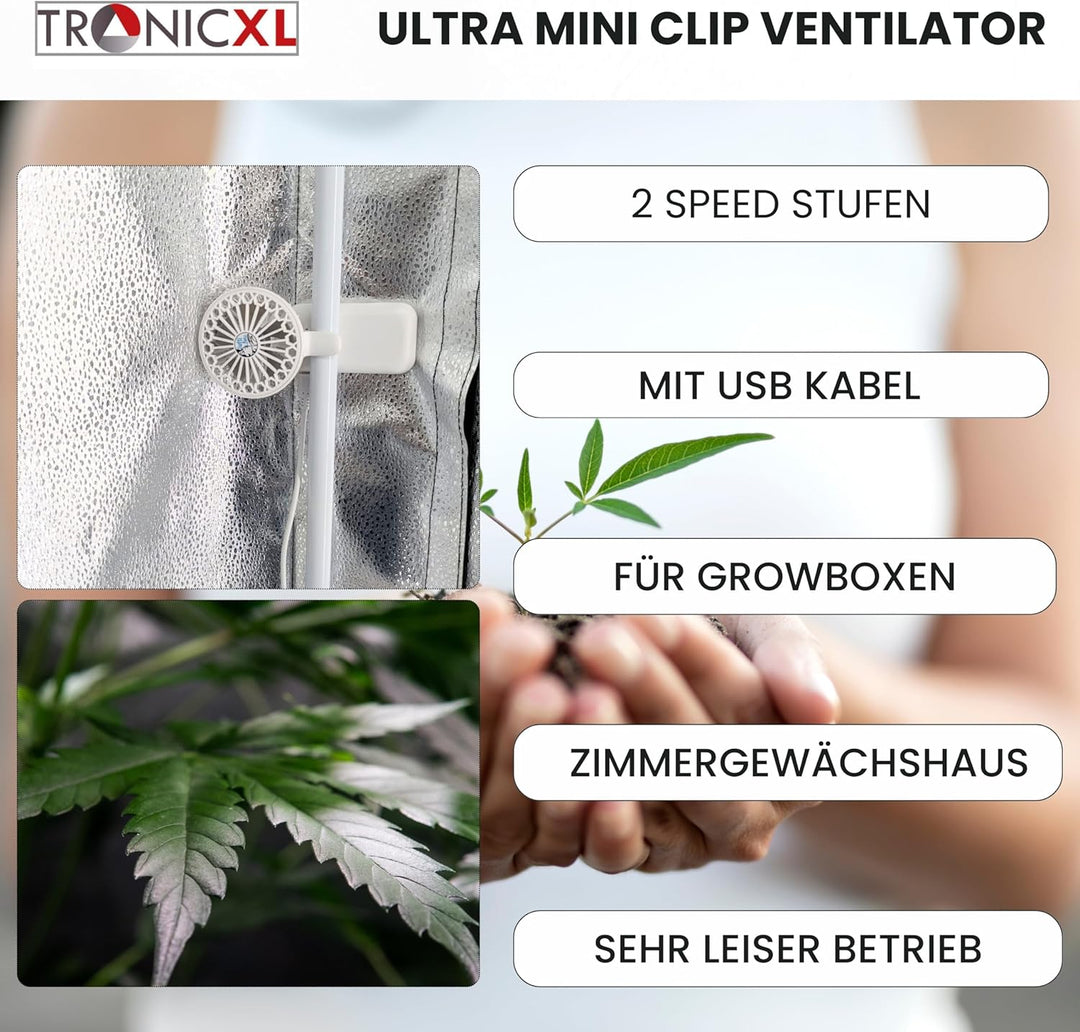 TronicXL 2 Stück Mini USB Ventilator Grow mit Clip Klipp Klemme Klemmventilator I Clipventilator für
