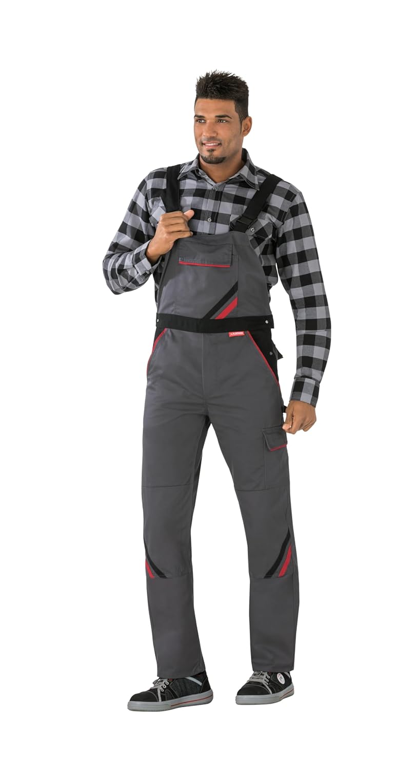 Planam 2332063 Highline Latzhose, Schiefer/Schwarz/Rot, Grösse 63 Schiefer/Schwarz/Rot 63, Schiefer/