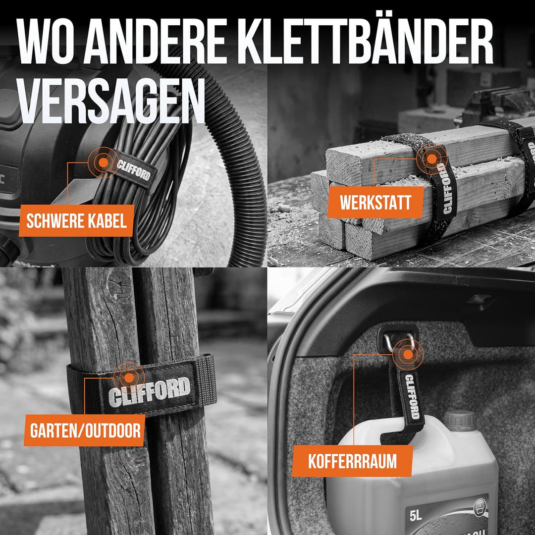 CLIFFORD Mini Klett Spanngurte - Wetterfest und Ultra Stark - Klettverschluss Band für Haushalt, Gar