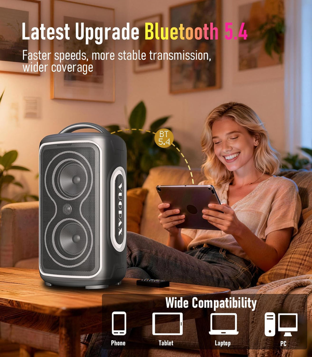 Bluetooth Lautsprecher Gross Party 200 watt, Tragbare Musikbox Bluetooth Subwoofer/LED-Lichtshow/IP6