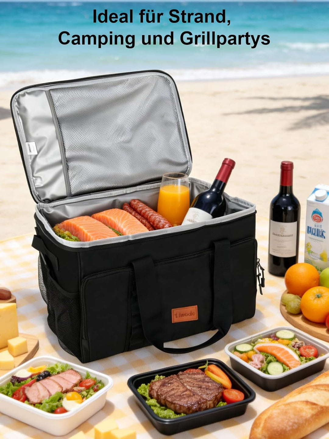 Kühltasche Gross 33L – Faltbare Isoliertasche für 50 Dosen, 8-12 Std. Kühlung, Wasserdicht & Auslauf