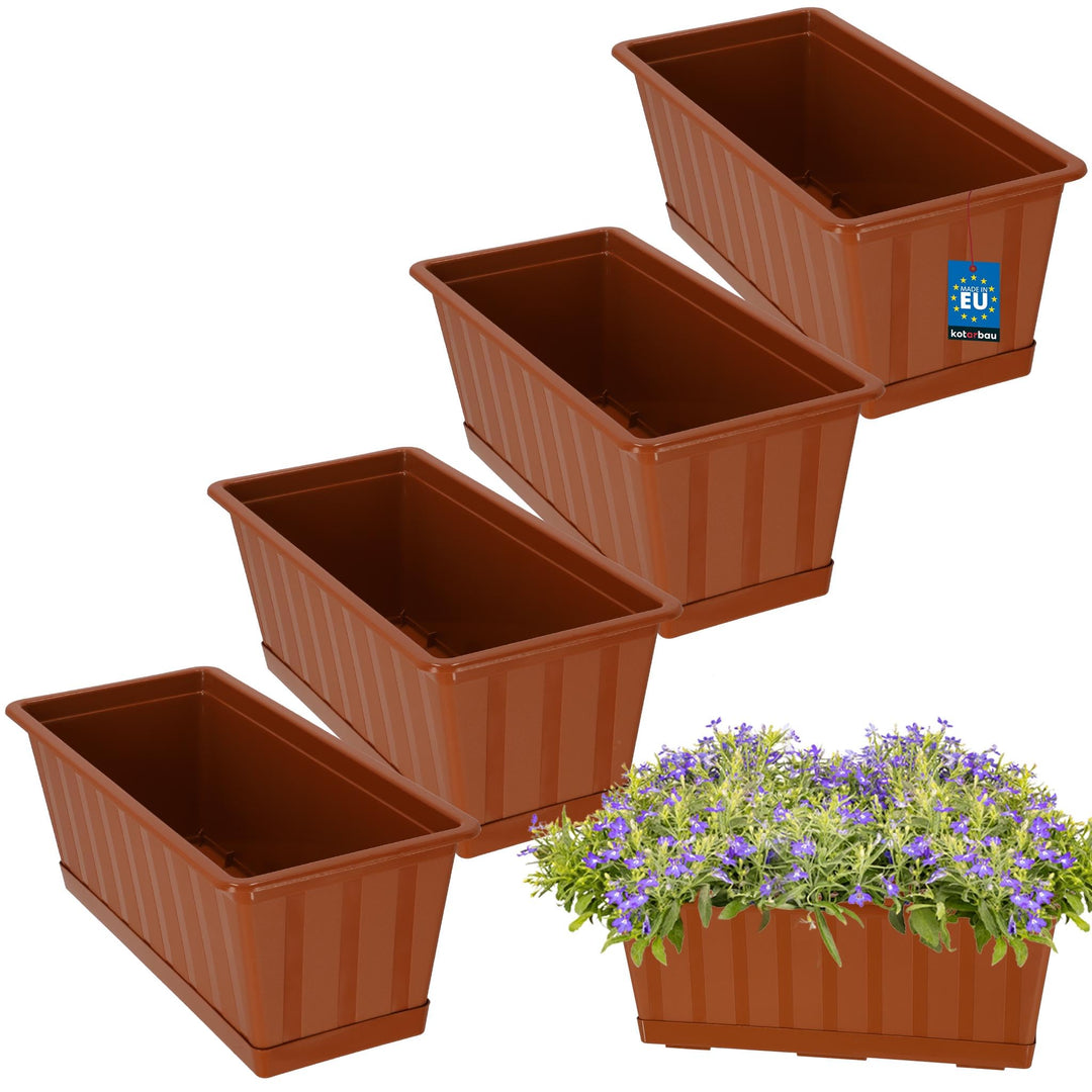 KOTARBAU® 4er Set Blumenkasten - Blumentopf für Balkon - 40 x 18 x 14 cm - Terrakotta - Balkonkasten