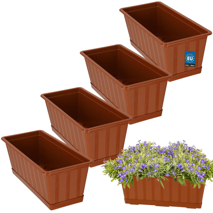 KOTARBAU® 4er Set Blumenkasten - Blumentopf für Balkon - 40 x 18 x 14 cm - Terrakotta - Balkonkasten