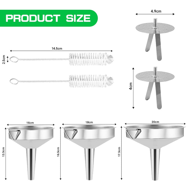 Gucass 7 Stk Edelstahl Trichter Set, Grosse Trichter Küche mit Griff, Marmeladentrichter mit Siebfil