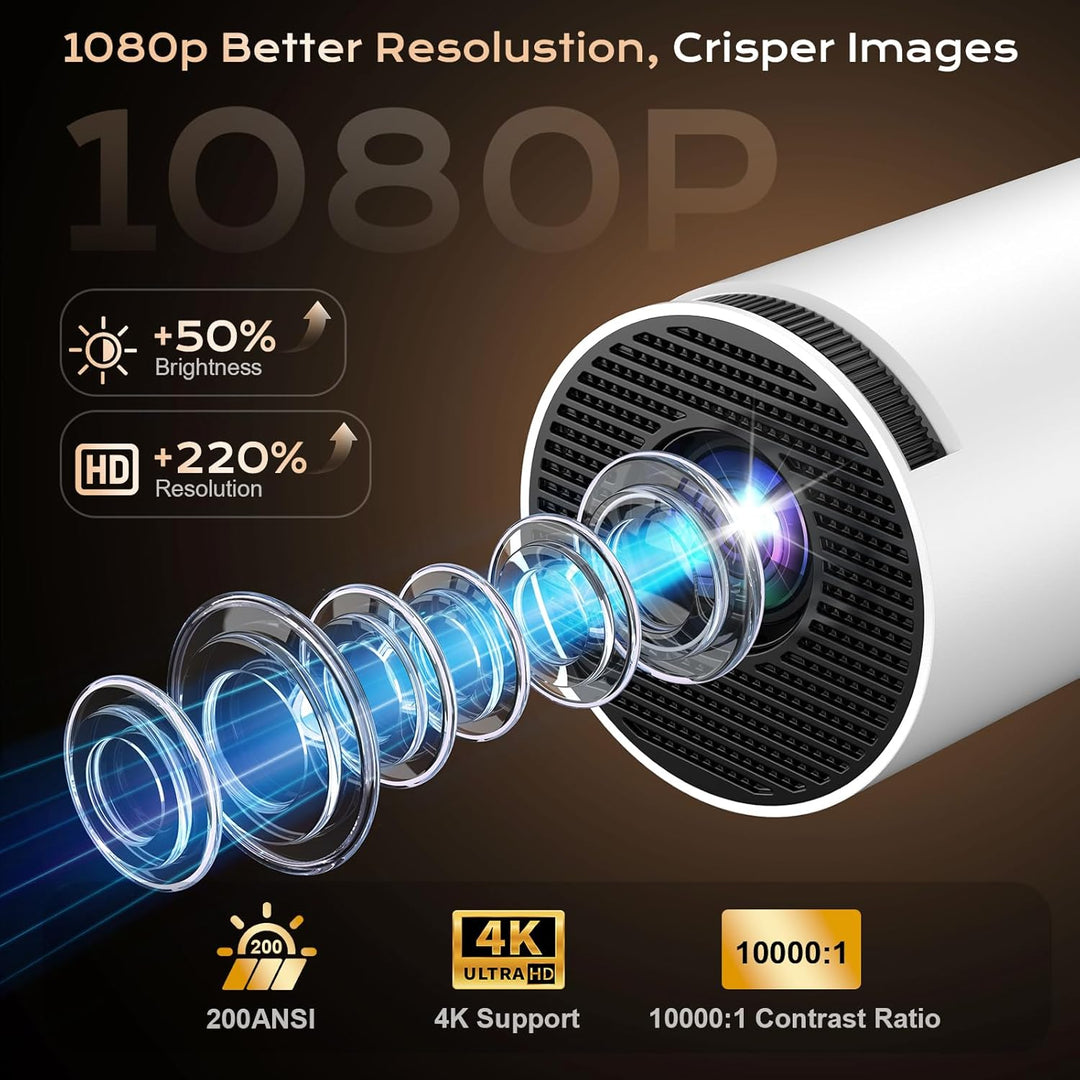 Mini Beamer 4K 1080p Full HD, Mini Projektor Tragbarer, mit Android 12.0 WLAN 6 Bluetooth 5.4 Automa