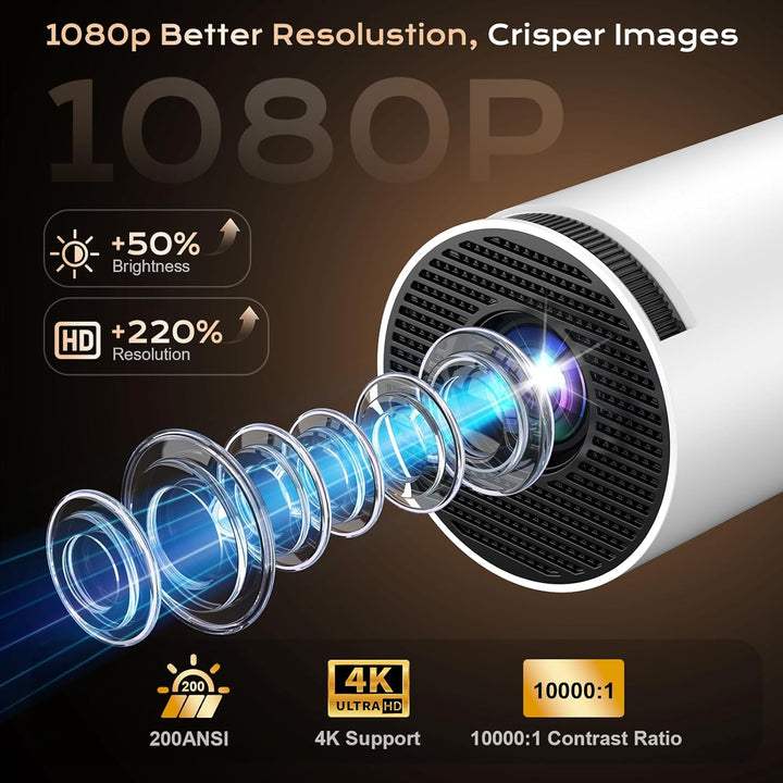 Mini Beamer 4K 1080p Full HD, Mini Projektor Tragbarer, mit Android 12.0 WLAN 6 Bluetooth 5.4 Automa
